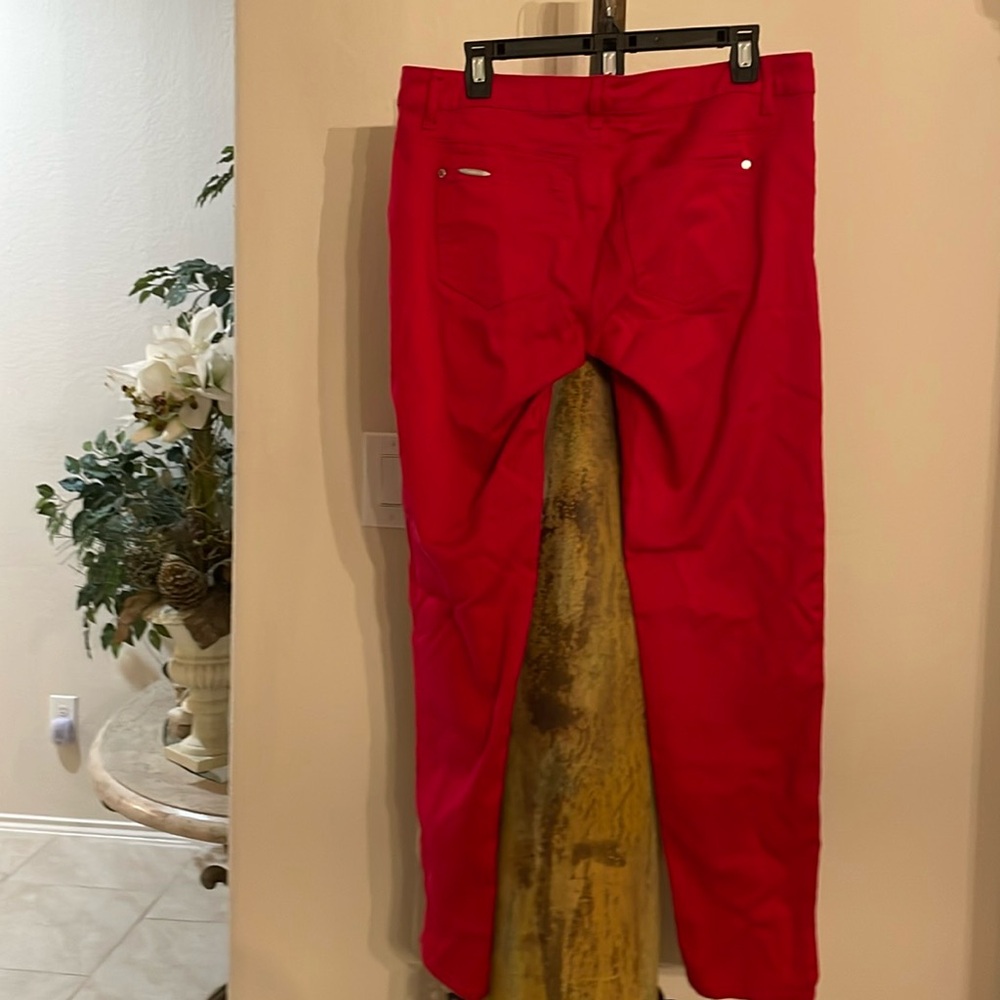Celebrity Pink stretchy Bold Scarlet Red Jr SZ 13 Pants w silver logo plate EUC - Picture 2 of 13